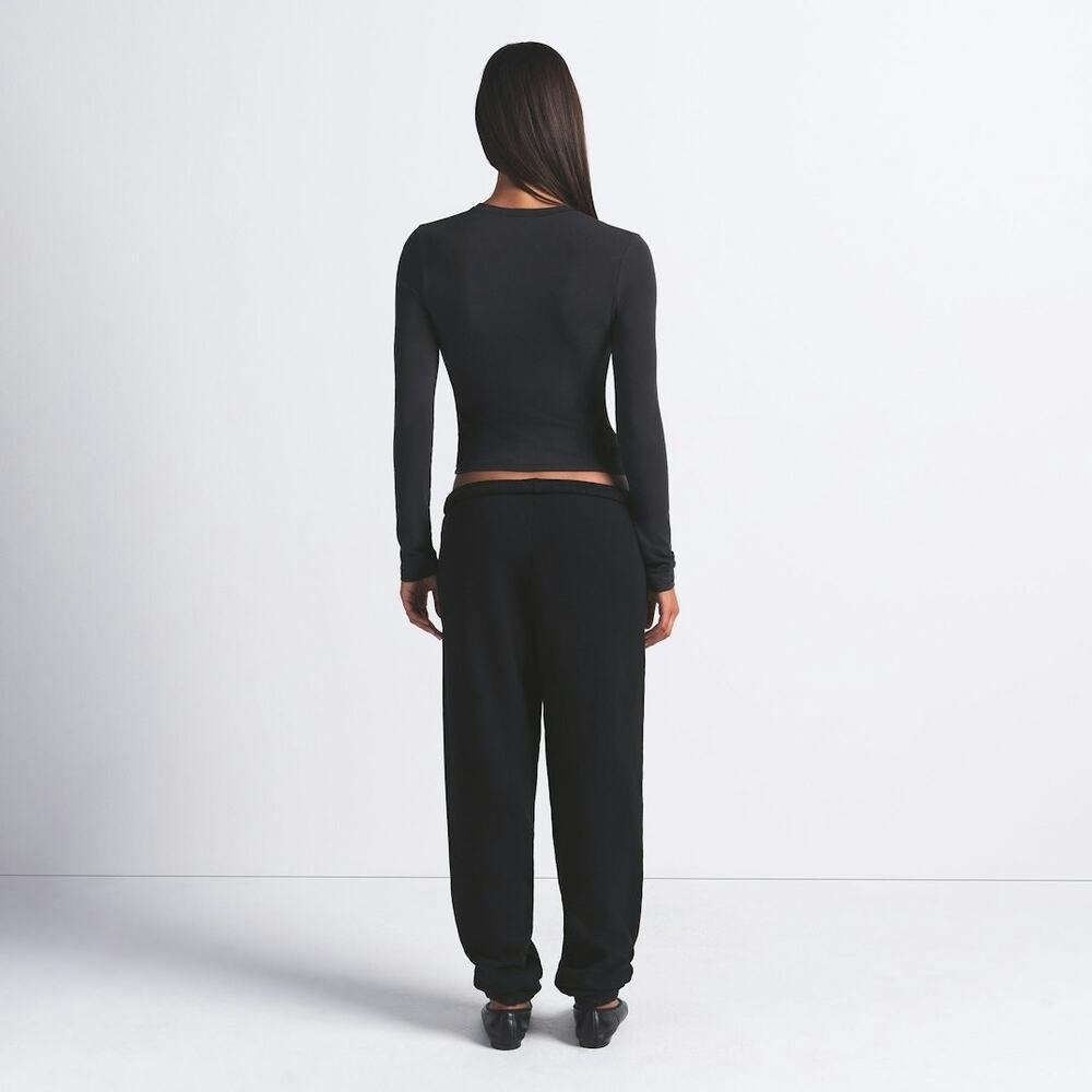 SKIMS COTTON JERSEY Long Sleeve T-Shirt - Soot Size XS NWT #1457 - Picture 2 of 7